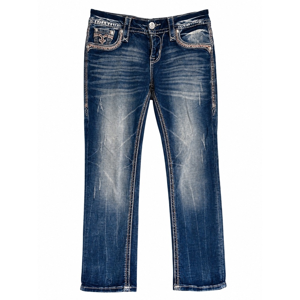Rock Revival Jelina Crop Jeans Size 27 Mid Rise Embroidered Distressed MSRP $168